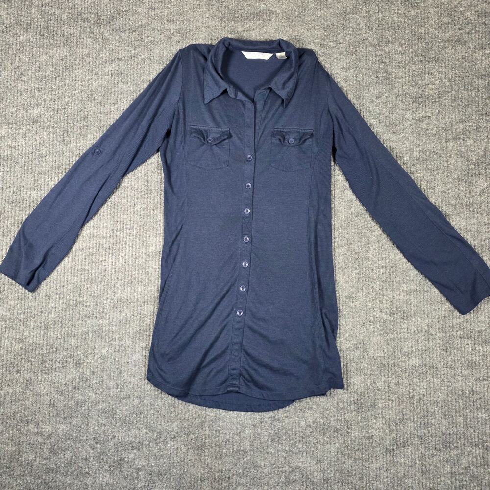 Derek Heart Navy Button Front Tunic Shirt Medium Long Sleeve